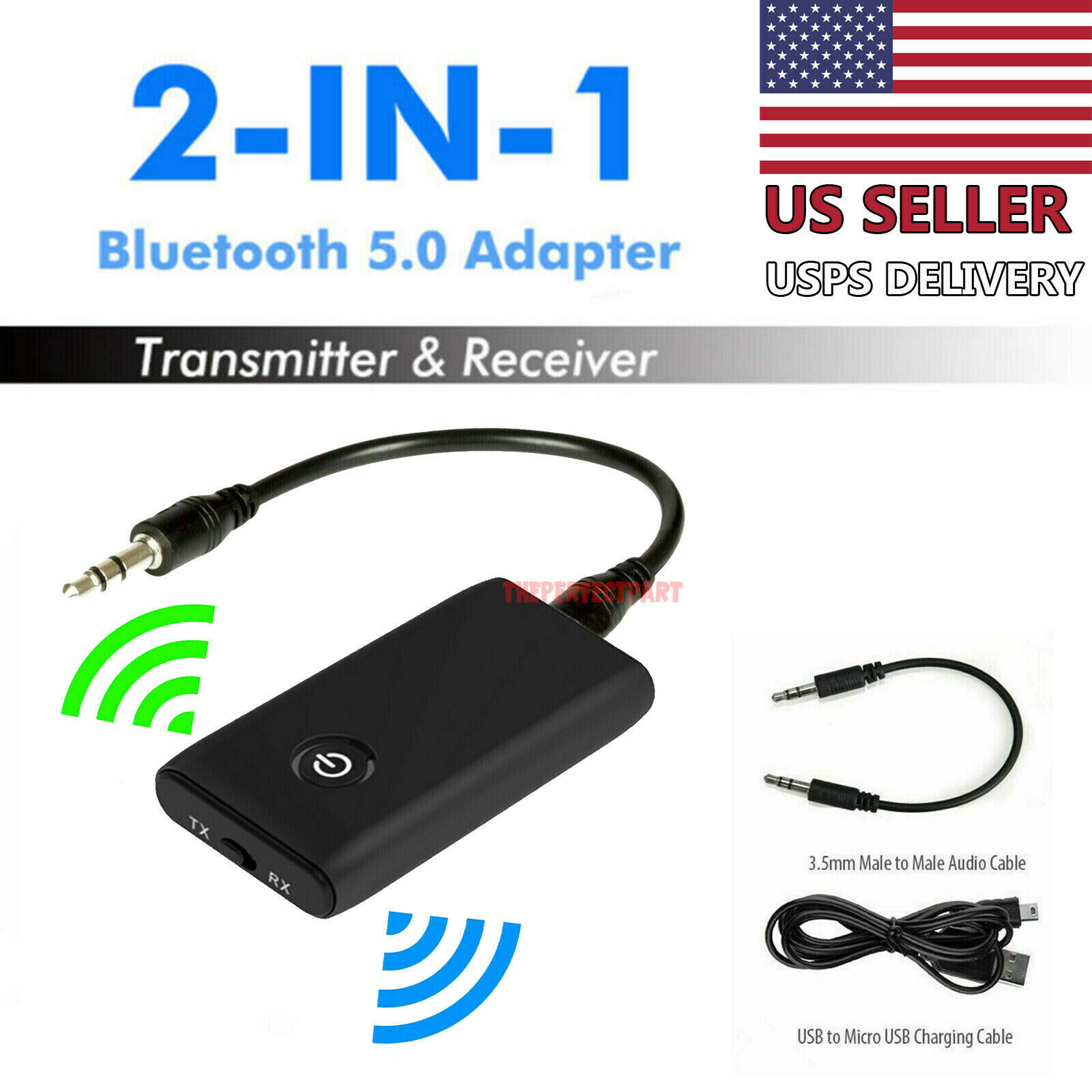 Bluetooth 5.0 Transmitter Receiver 2 In 1 Wireless Audio 3.5mm Jack Aux Adapter