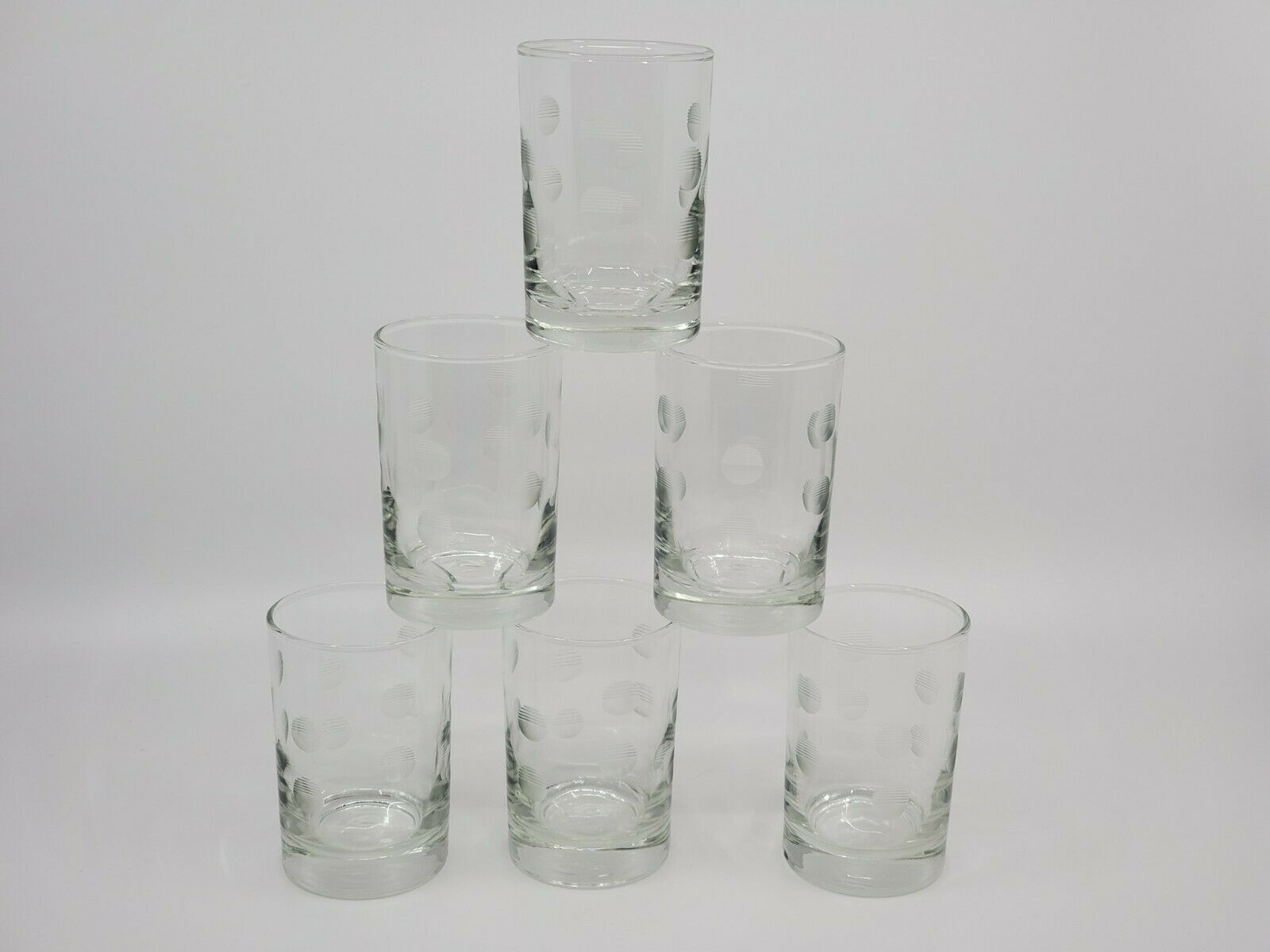 6 Vtg  Libbey Clear Drinking Juice Glasses Tumblers  Etched Dots Indented